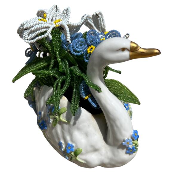 Von Schierholz Handmalerei Made in Germany Beaded Floral Swan - Picture 3 of 8